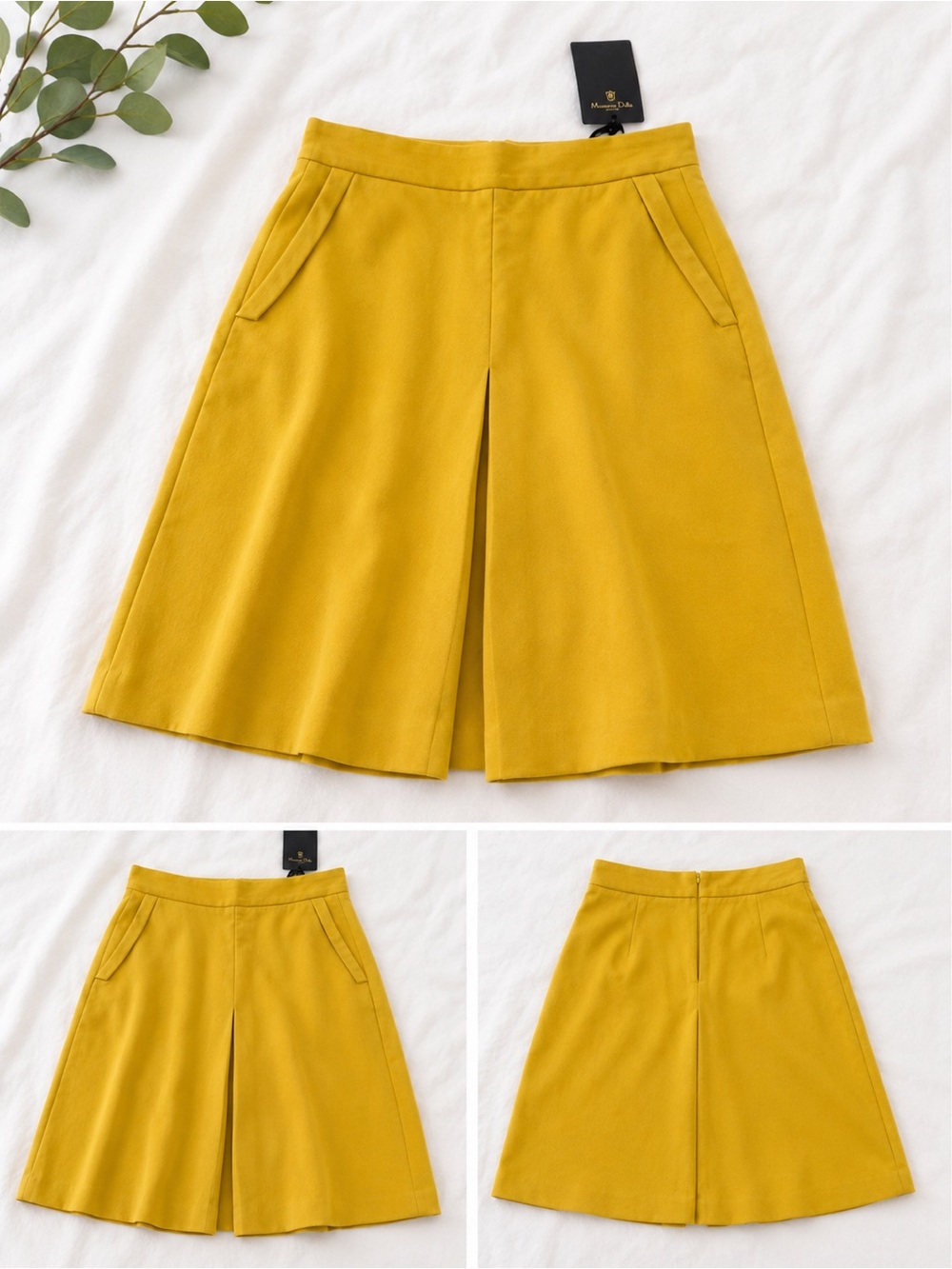 Massimo Dutti Mustard Yellow A-Line Skirt with Front Pleat